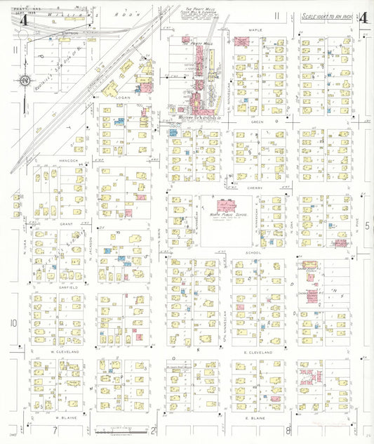 Sanborn Fire Insurance Map from Pratt, Pratt County, Kansas (1935), Sheet #0004 - Historic Sanborn Fire Insurance Map Print, vintage old map wall art, antique decor, genealogy gift, Kansas Kansas map