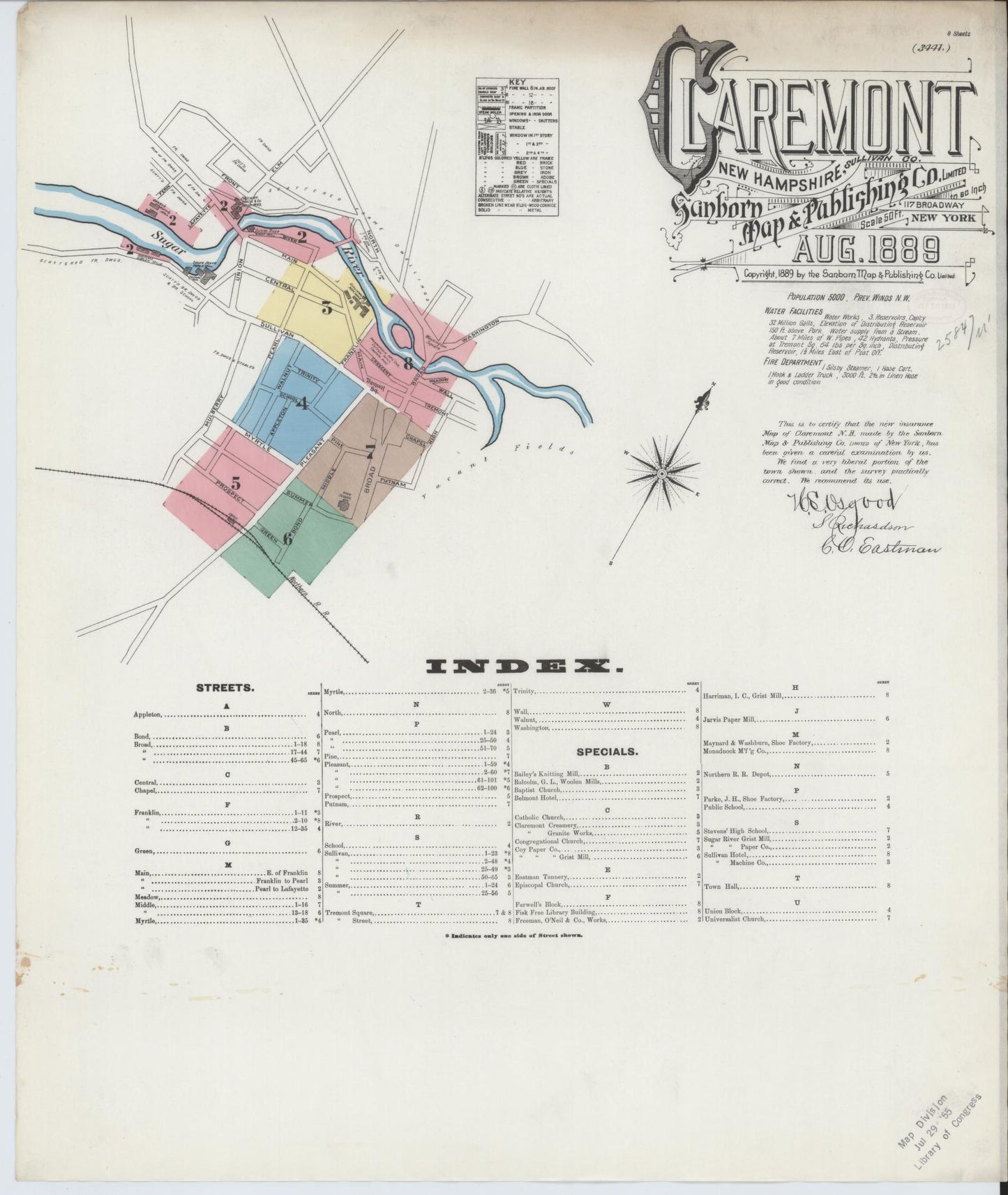 Sanborn Fire Insurance Map from Claremont, Sullivan County, New Hampshire. (1889) – Historic Sanborn Fire Insurance Map Print