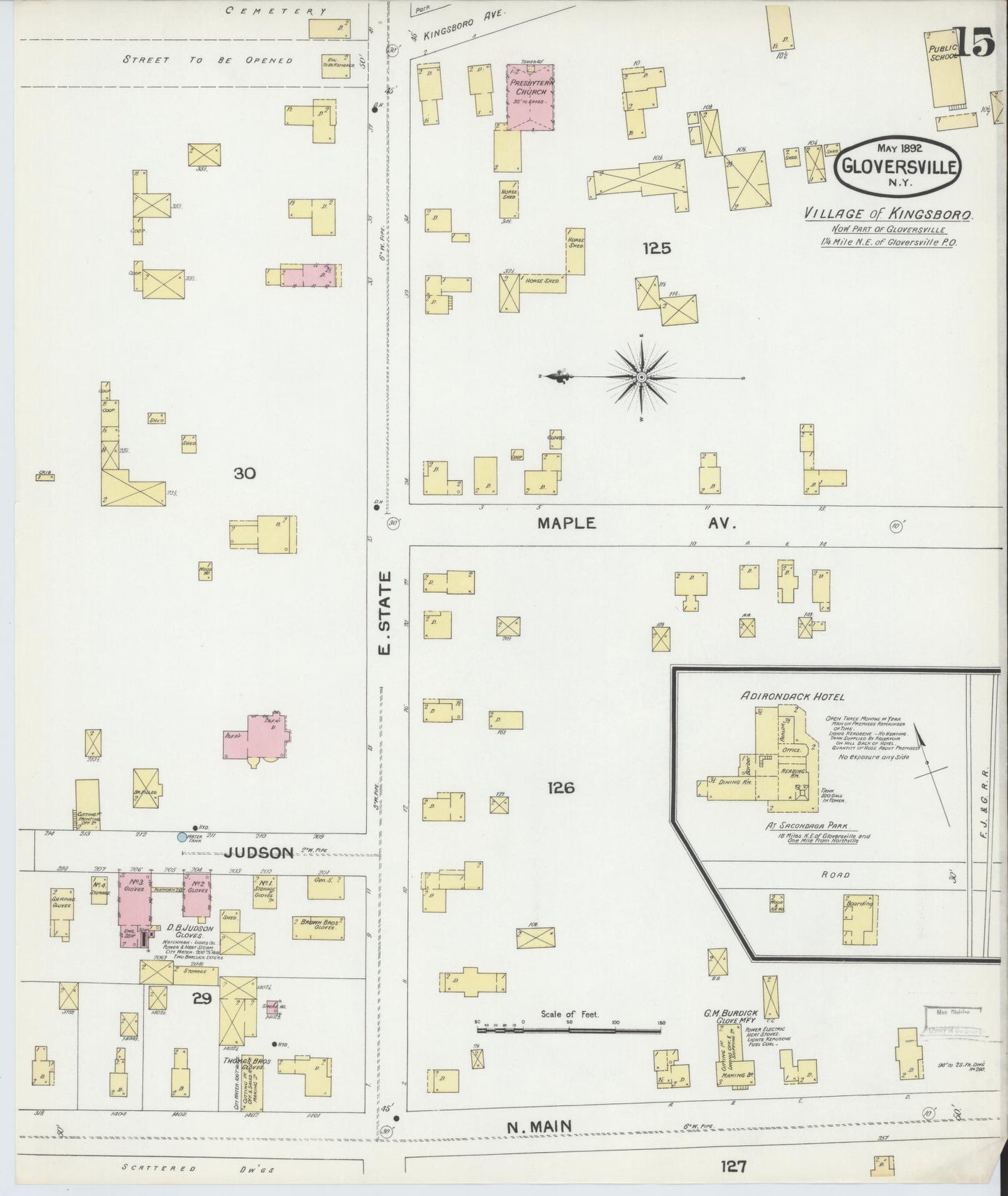 Sanborn Fire Insurance Map from Gloversville, Fulton County, New York (1892), Sheet #0015 - Historic Sanborn Fire Insurance Map Print, vintage old map wall art, antique decor, genealogy gift, New York New York map