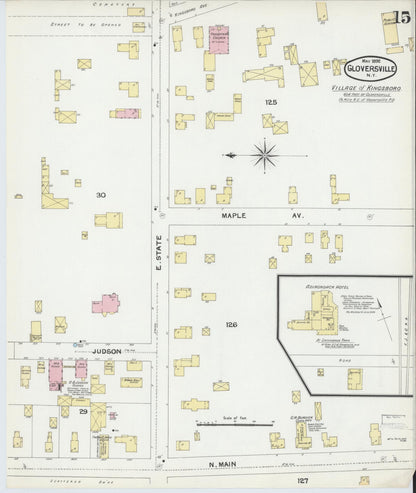 Sanborn Fire Insurance Map from Gloversville, Fulton County, New York (1892), Sheet #0015 - Historic Sanborn Fire Insurance Map Print, vintage old map wall art, antique decor, genealogy gift, New York New York map