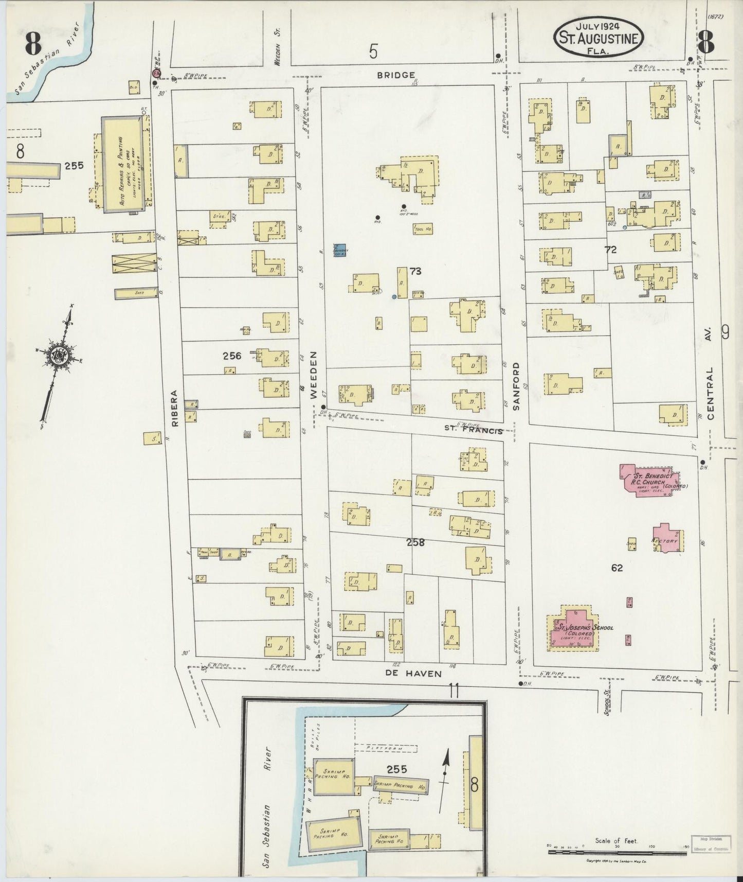 Sanborn Fire Insurance Map from Saint Augustine, Saint John's County, Florida (1924), Sheet #0008 - Complete Map Set gallery image, historic Sanborn map, vintage wall art, Florida Florida