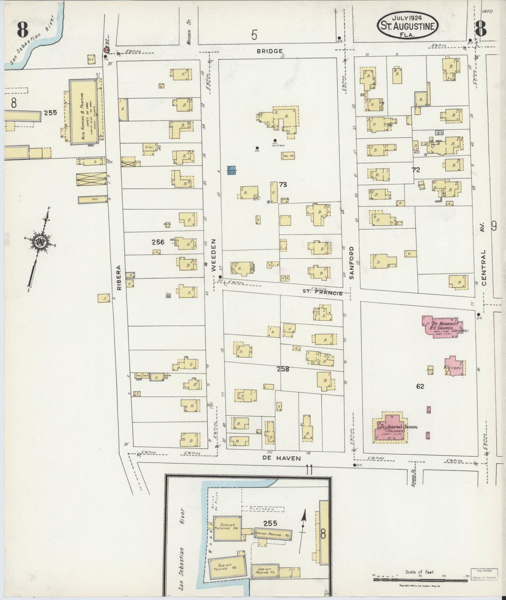 Sanborn Fire Insurance Map from Saint Augustine, Saint John's County, Florida (1924), Sheet #0008 - Complete Map Set gallery image, historic Sanborn map, vintage wall art, Florida Florida
