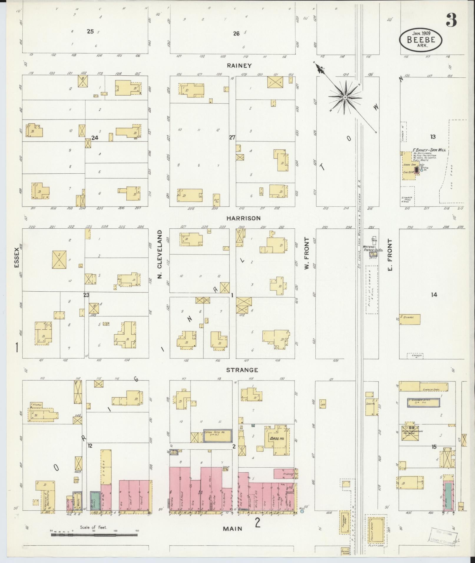 Sanborn Fire Insurance Map from Beebe, White County, Arkansas (1909), Sheet #0003 - Historic Sanborn Fire Insurance Map Print, vintage old map wall art, antique decor, genealogy gift, Arkansas Arkansas map