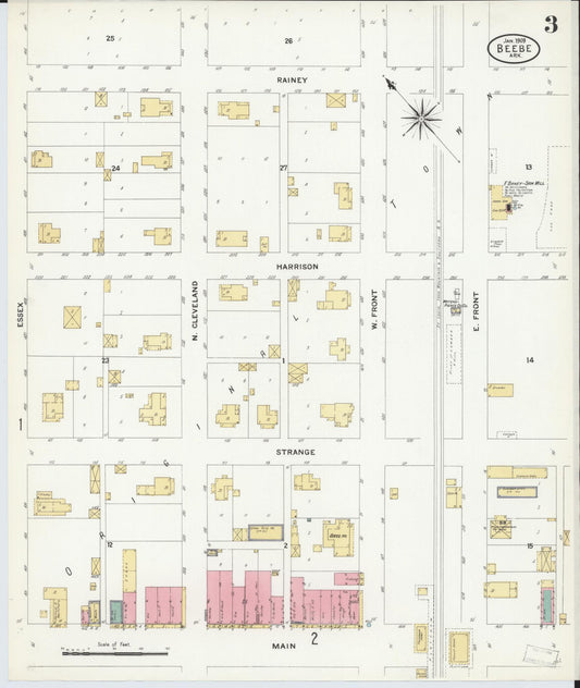 Sanborn Fire Insurance Map from Beebe, White County, Arkansas (1909), Sheet #0003 - Historic Sanborn Fire Insurance Map Print, vintage old map wall art, antique decor, genealogy gift, Arkansas Arkansas map