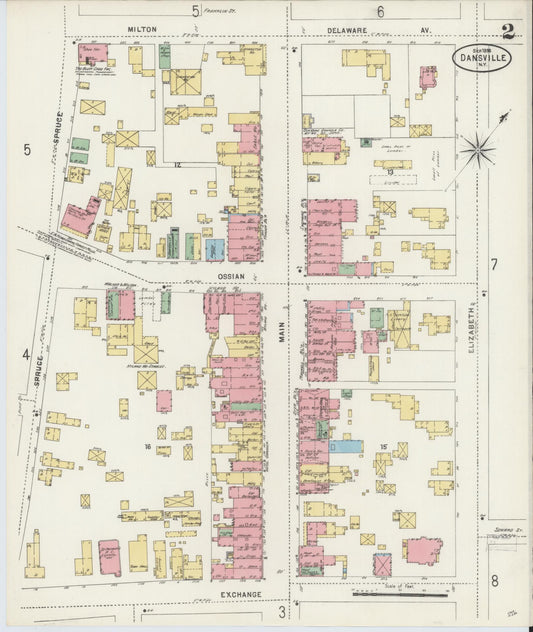Sanborn Fire Insurance Map from Dansville, Livingston County, New York (1898), Sheet #0002 - Complete Map Set gallery image, historic Sanborn map, vintage wall art, New York New York
