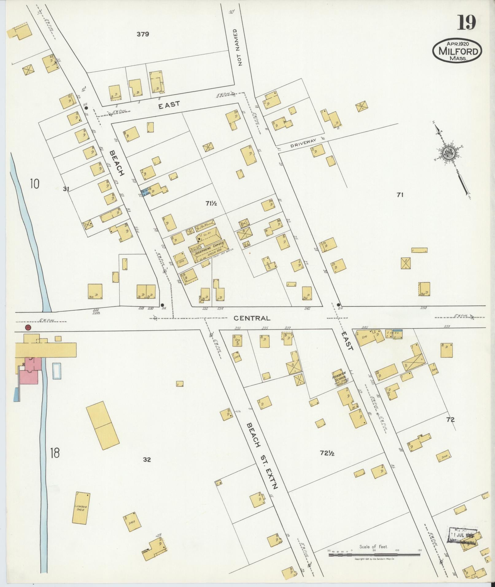 Sanborn Fire Insurance Map from Milford, Worcester County, Massachusetts (1920), Sheet #0019 - Complete Map Set gallery image, historic Sanborn map, vintage wall art, Massachusetts Massachusetts