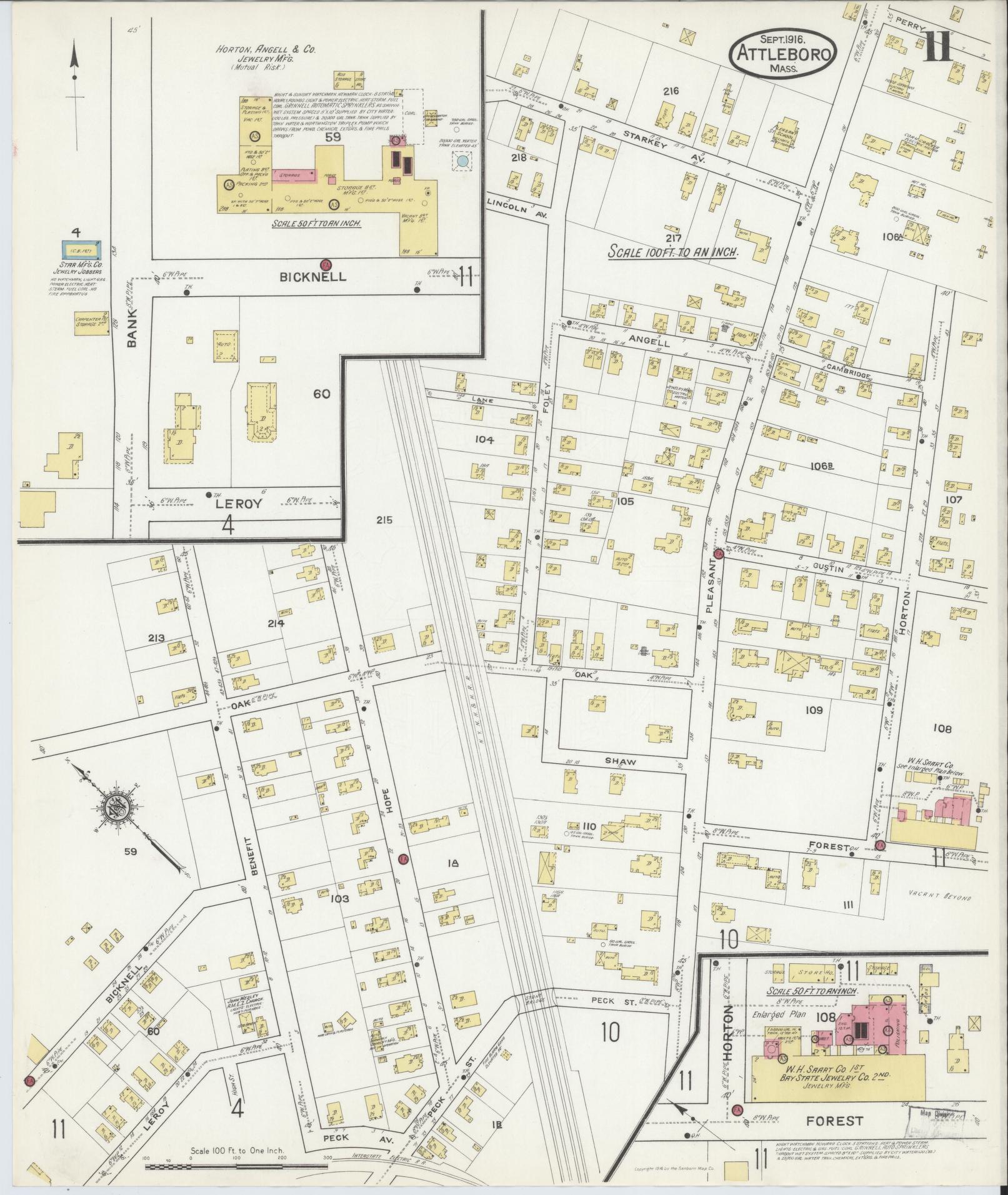 Sanborn Fire Insurance Map from Attleboro, Bristol County, Massachusetts (1916), Sheet #0011 - Complete Map Set gallery image, historic Sanborn map, vintage wall art, Massachusetts Massachusetts
