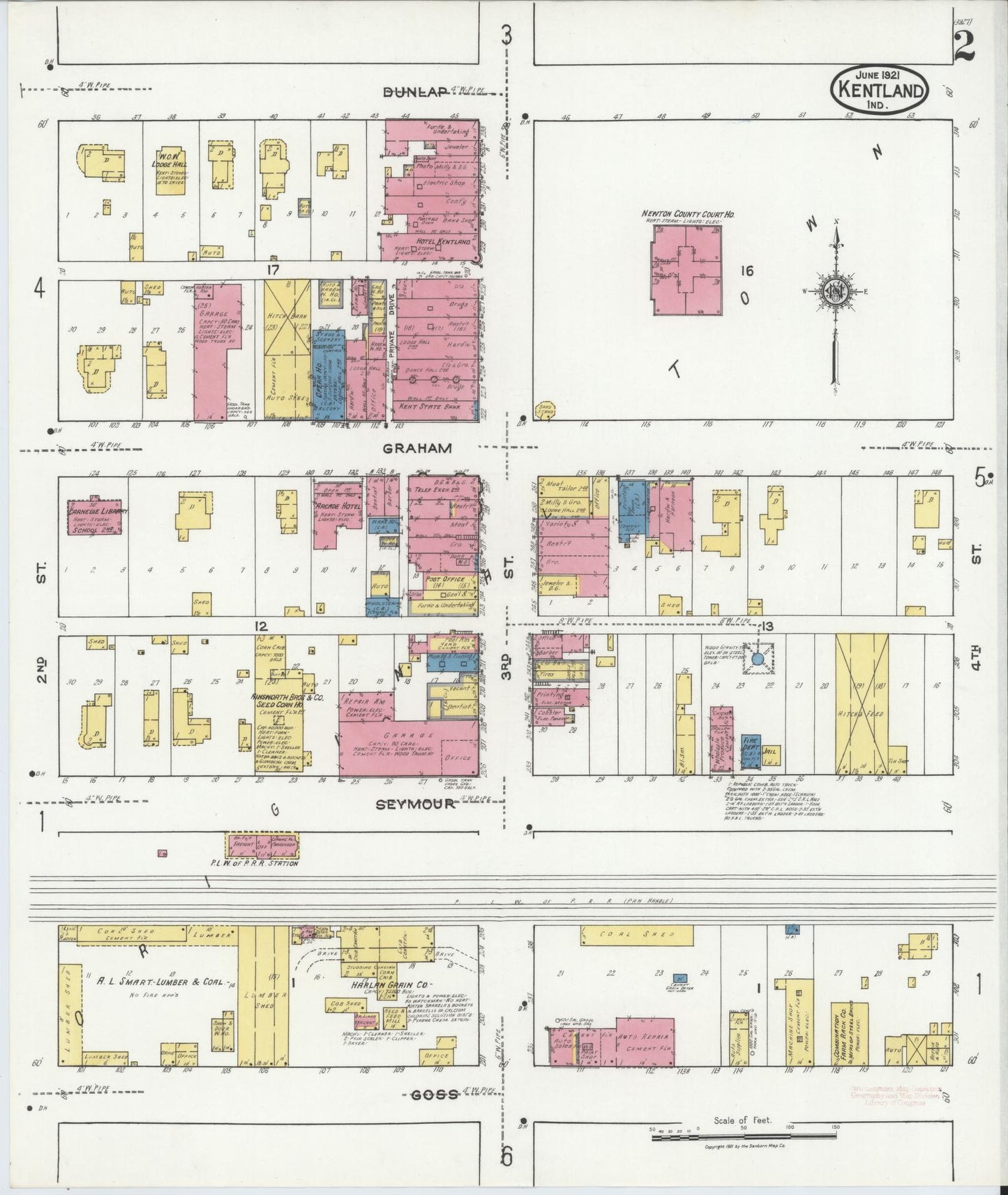 Sanborn Fire Insurance Map from Kentland, Newton County, Indiana (1921), Sheet #0002 - Complete Map Set gallery image, historic Sanborn map, vintage wall art, Indiana Indiana