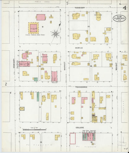 Sanborn Fire Insurance Map from Florence, Lauderdale County, Alabama (1905), Sheet #0004 - Complete Map Set gallery image, historic Sanborn map, vintage wall art, Alabama Alabama