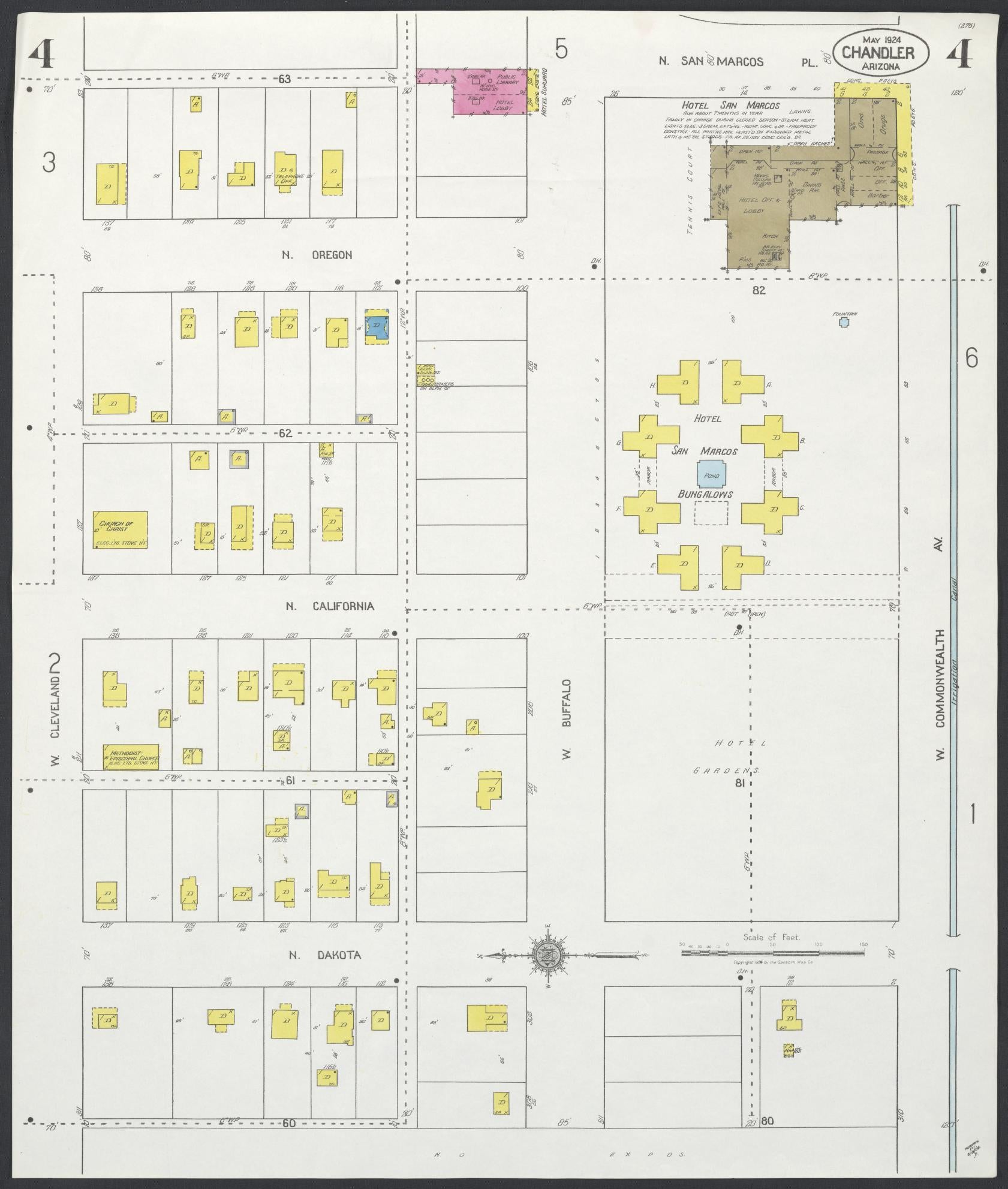 Sanborn Fire Insurance Map from Chandler, Maricopa County, Arizona (1924), Sheet #0004 - Historic Sanborn Fire Insurance Map Print, vintage old map wall art, antique decor, genealogy gift, Arizona Arizona map
