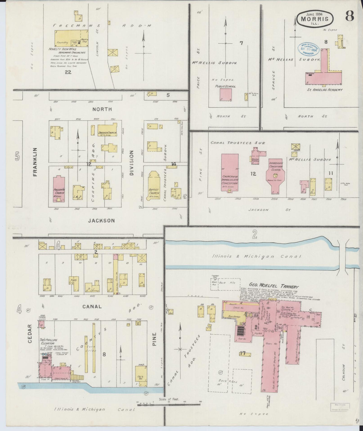 Sanborn Fire Insurance Map from Morris, Grundy County, Illinois (1894), Sheet #0008 - Complete Map Set gallery image, historic Sanborn map, vintage wall art, Illinois Illinois