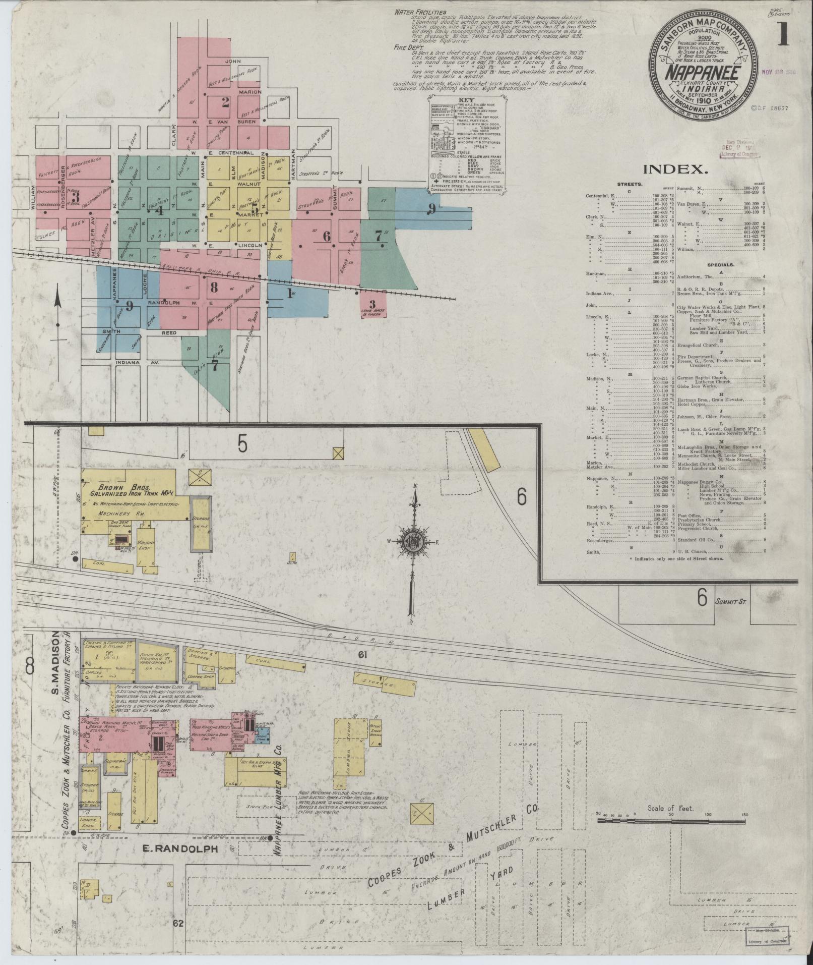 Sanborn Fire Insurance Map from Nappanee, Elkhart County, Indiana (1910), Sheet #0001 - Complete Map Set gallery image, historic Sanborn map, vintage wall art, Indiana Indiana