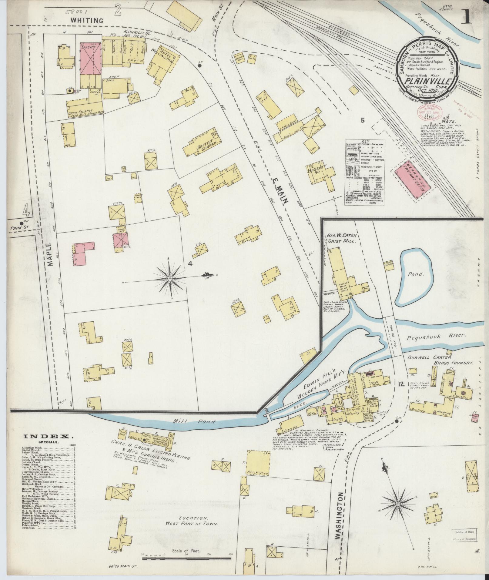 Sanborn Fire Insurance Map from Plainville, Hartford County, Connecticut (1895), Sheet #0001 - Complete Map Set gallery image, historic Sanborn map, vintage wall art, Connecticut Connecticut