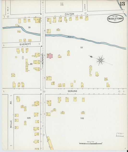 Sanborn Fire Insurance Map from Middletown, Orange County, New York (1892), Sheet #0013 - Historic Sanborn Fire Insurance Map Print, vintage old map wall art, antique decor, genealogy gift, New York New York map