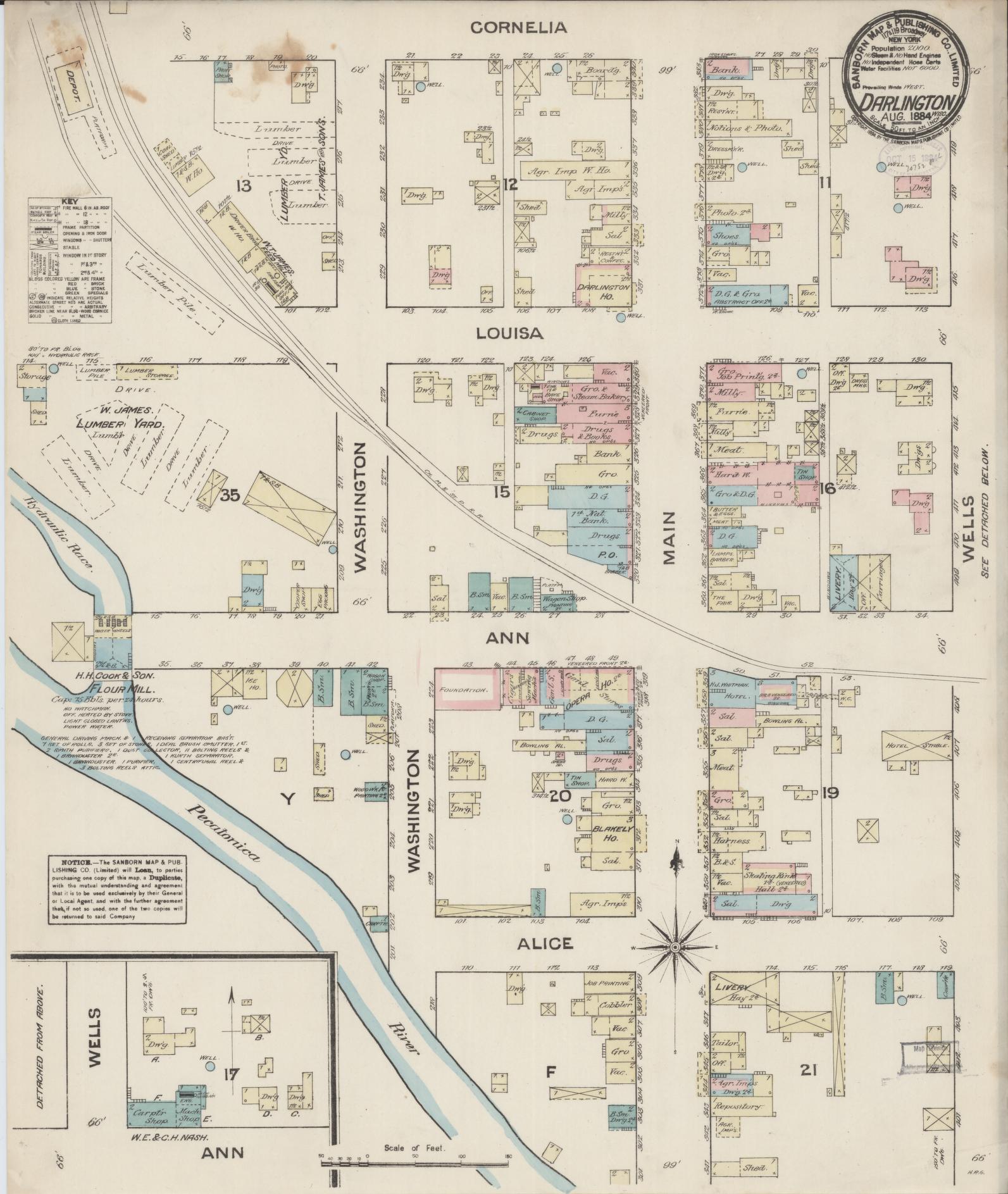 Sanborn Fire Insurance Map from Darlington, Lafayette County, Wisconsin (1884), Sheet #0001 - Historic Sanborn Fire Insurance Map Print, vintage old map wall art, antique decor, genealogy gift, Wisconsin Wisconsin map