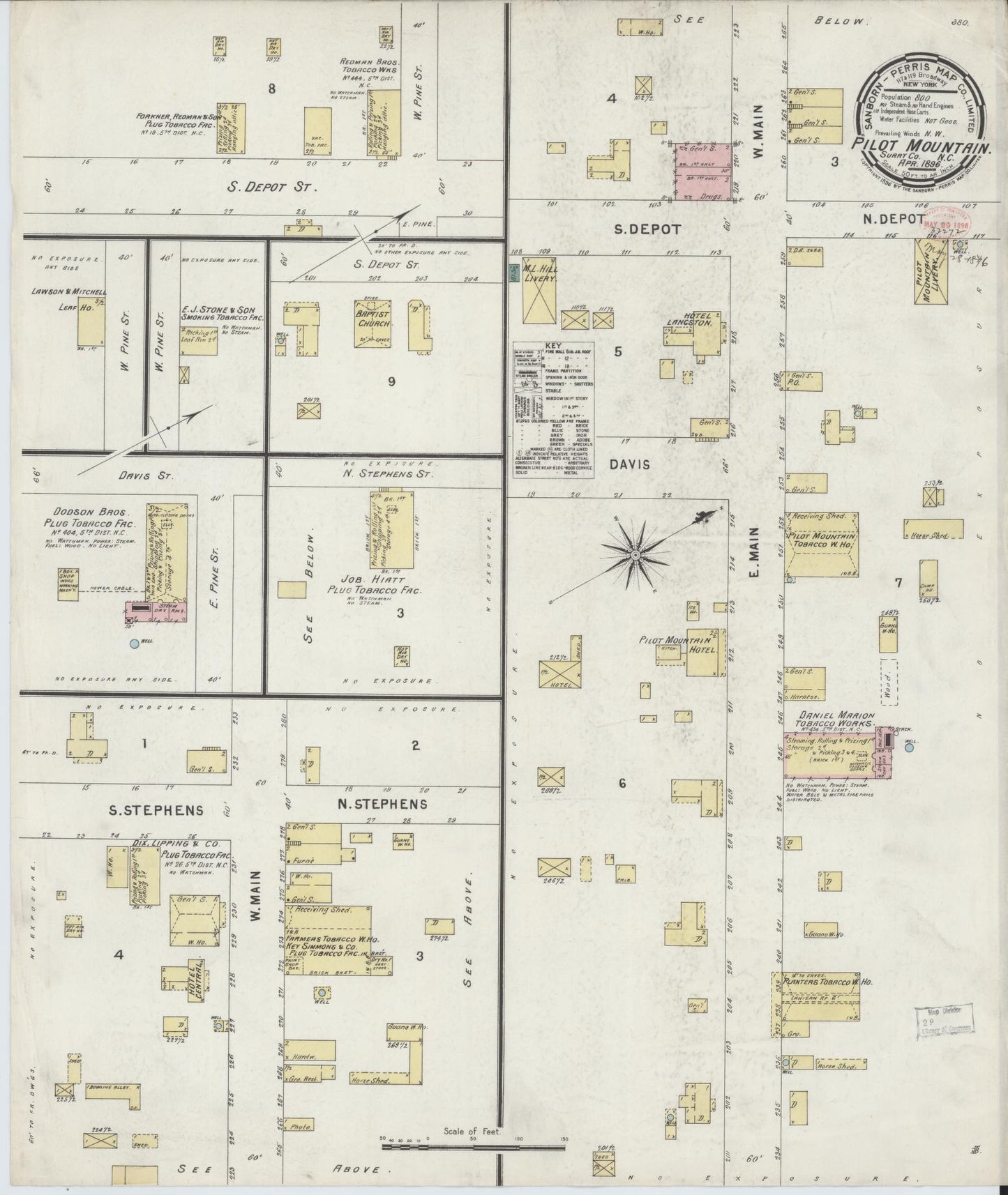 Sanborn Fire Insurance Map from Pilot Mountain, Surry County, North Carolina (1896), Sheet #0001 - Historic Sanborn Fire Insurance Map Print, vintage old map wall art, antique decor, genealogy gift, North Carolina North Carolina map