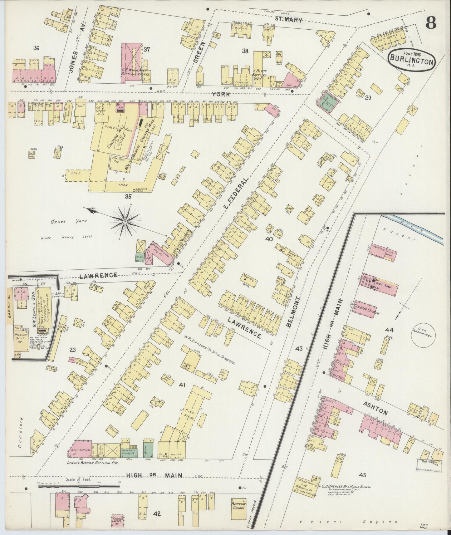 Sanborn Fire Insurance Map from Burlington, Burlington County, New Jersey (1896), Sheet #0008 - Complete Map Set gallery image, historic Sanborn map, vintage wall art, New Jersey New Jersey