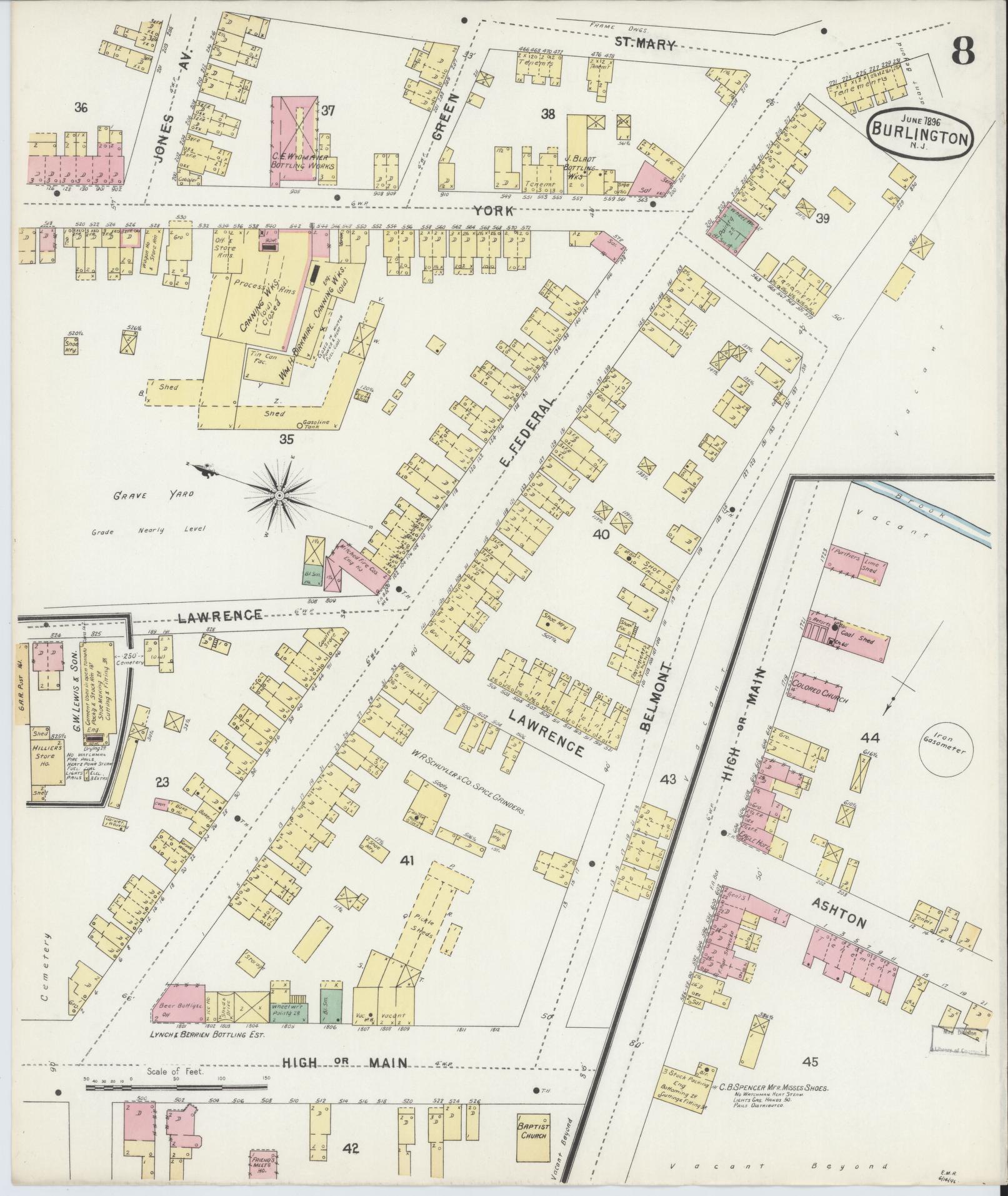 Sanborn Fire Insurance Map from Burlington, Burlington County, New Jersey (1896), Sheet #0008 - Complete Map Set gallery image, historic Sanborn map, vintage wall art, New Jersey New Jersey