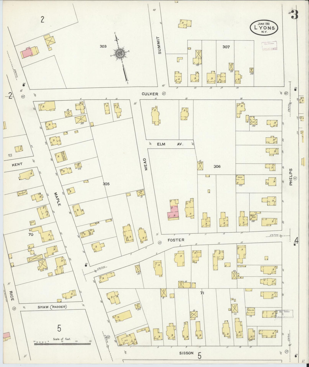Sanborn Fire Insurance Map from Lyons, Wayne County, New York (1911), Sheet #0003 - Complete Map Set gallery image, historic Sanborn map, vintage wall art, New York New York