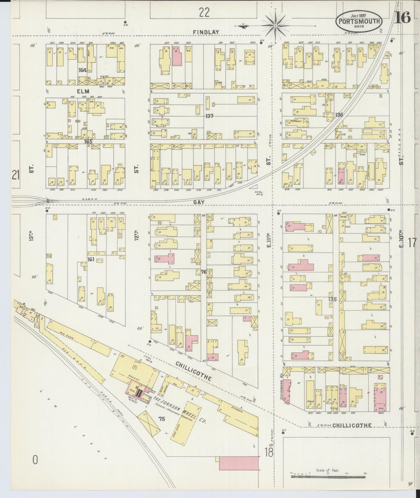 Sanborn Fire Insurance Map from Portsmouth, Scioto County, Ohio (1897), Sheet #0016 - Complete Map Set gallery image, historic Sanborn map, vintage wall art, Ohio Ohio