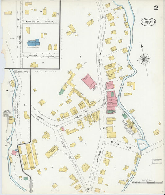 Sanborn Fire Insurance Map from Highland, Ulster County, New York (1904), Sheet #0002 - Historic Sanborn Fire Insurance Map Print, vintage old map wall art, antique decor, genealogy gift, New York New York map