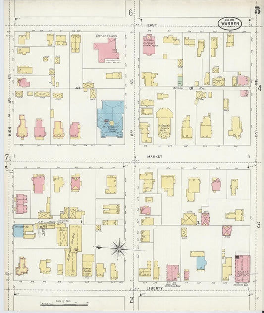 Sanborn Fire Insurance Map from Warren, Warren County, Pennsylvania (1898), Sheet #0005 - Historic Sanborn Fire Insurance Map Print, vintage old map wall art, antique decor, genealogy gift, Pennsylvania Pennsylvania map