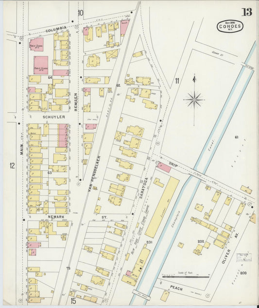 Sanborn Fire Insurance Map from Cohoes, Albany County, New York (1896), Sheet #0013 - Historic Sanborn Fire Insurance Map Print, vintage old map wall art, antique decor, genealogy gift, New York New York map