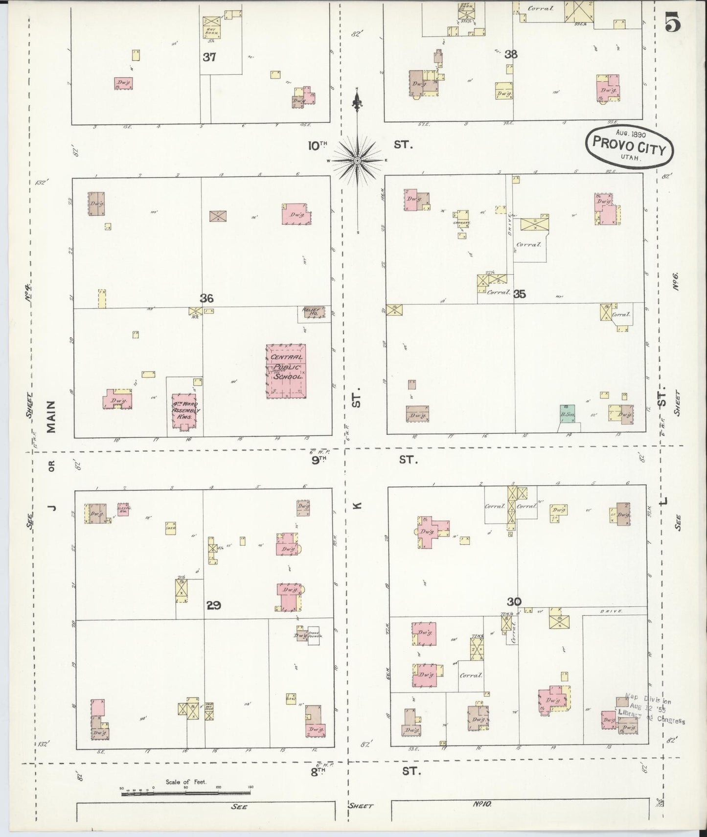 Sanborn Fire Insurance Map from Provo, Utah County, Utah (1890), Sheet #0005 - Complete Map Set gallery image, historic Sanborn map, vintage wall art, Provo Utah