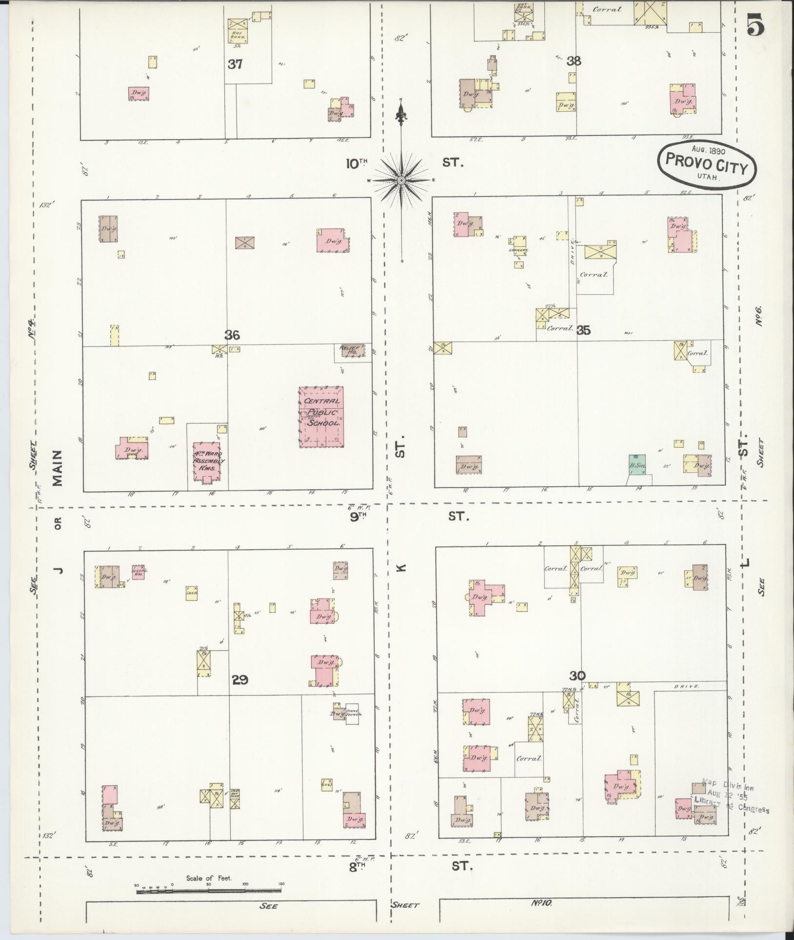 Sanborn Fire Insurance Map from Provo, Utah County, Utah (1890), Sheet #0005 - Complete Map Set gallery image, historic Sanborn map, vintage wall art, Provo Utah