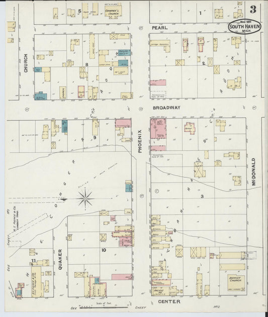 Sanborn Fire Insurance Map from South Haven, Van Buren County, Michigan (1891), Sheet #0003 - Historic Sanborn Fire Insurance Map Print, vintage old map wall art, antique decor, genealogy gift, Michigan Michigan map