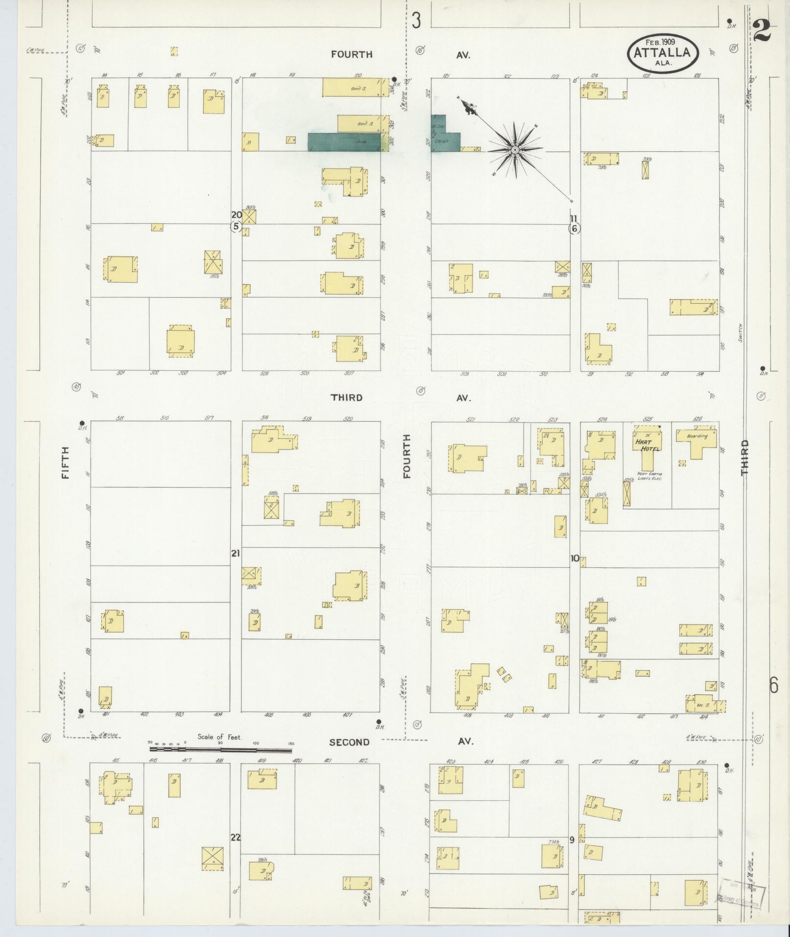 Sanborn Fire Insurance Map from Attalla, Etowah County, Alabama (1909), Sheet #0002 - Complete Map Set gallery image, historic Sanborn map, vintage wall art, Alabama Alabama