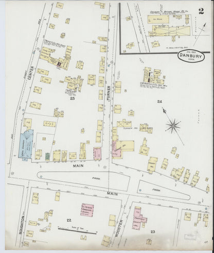Sanborn Fire Insurance Map from Danbury, Fairfield County, Connecticut (1889), Sheet #0002 - Complete Map Set gallery image, historic Sanborn map, vintage wall art, Connecticut Connecticut