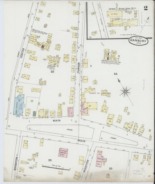 Sanborn Fire Insurance Map from Danbury, Fairfield County, Connecticut (1889), Sheet #0002 - Complete Map Set gallery image, historic Sanborn map, vintage wall art, Connecticut Connecticut