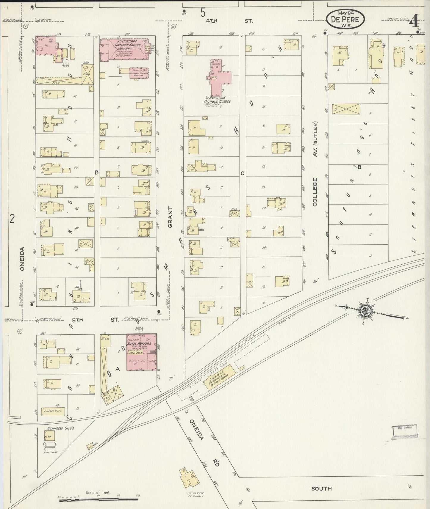 Sanborn Fire Insurance Map from De Pere, Brown County, Wisconsin (1914), Sheet #0004 - Historic Sanborn Fire Insurance Map Print, vintage old map wall art, antique decor, genealogy gift, Wisconsin Wisconsin map