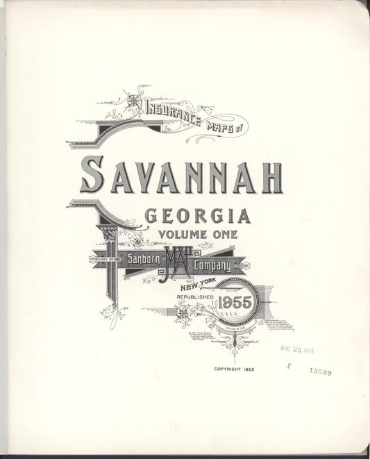 Sanborn Fire Insurance Map from Savannah, Chatham County, Georgia (1955), Sheet #0001 - Complete Map Set gallery image, historic Sanborn map, vintage wall art, Georgia Georgia