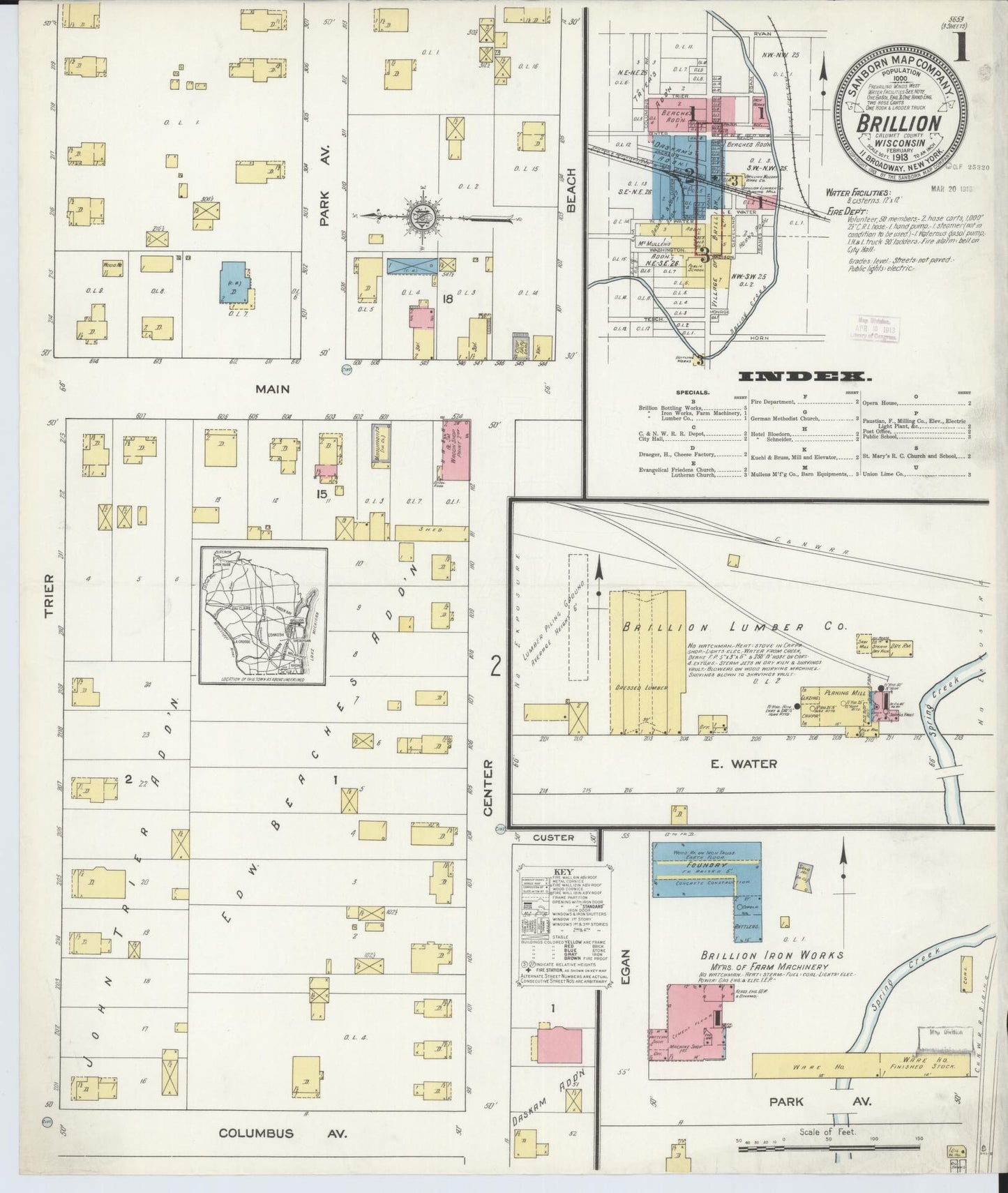 Sanborn Fire Insurance Map from Brillion, Calumet County, Wisconsin (1913), Sheet #0001 - Complete Map Set gallery image, historic Sanborn map, vintage wall art, Wisconsin Wisconsin