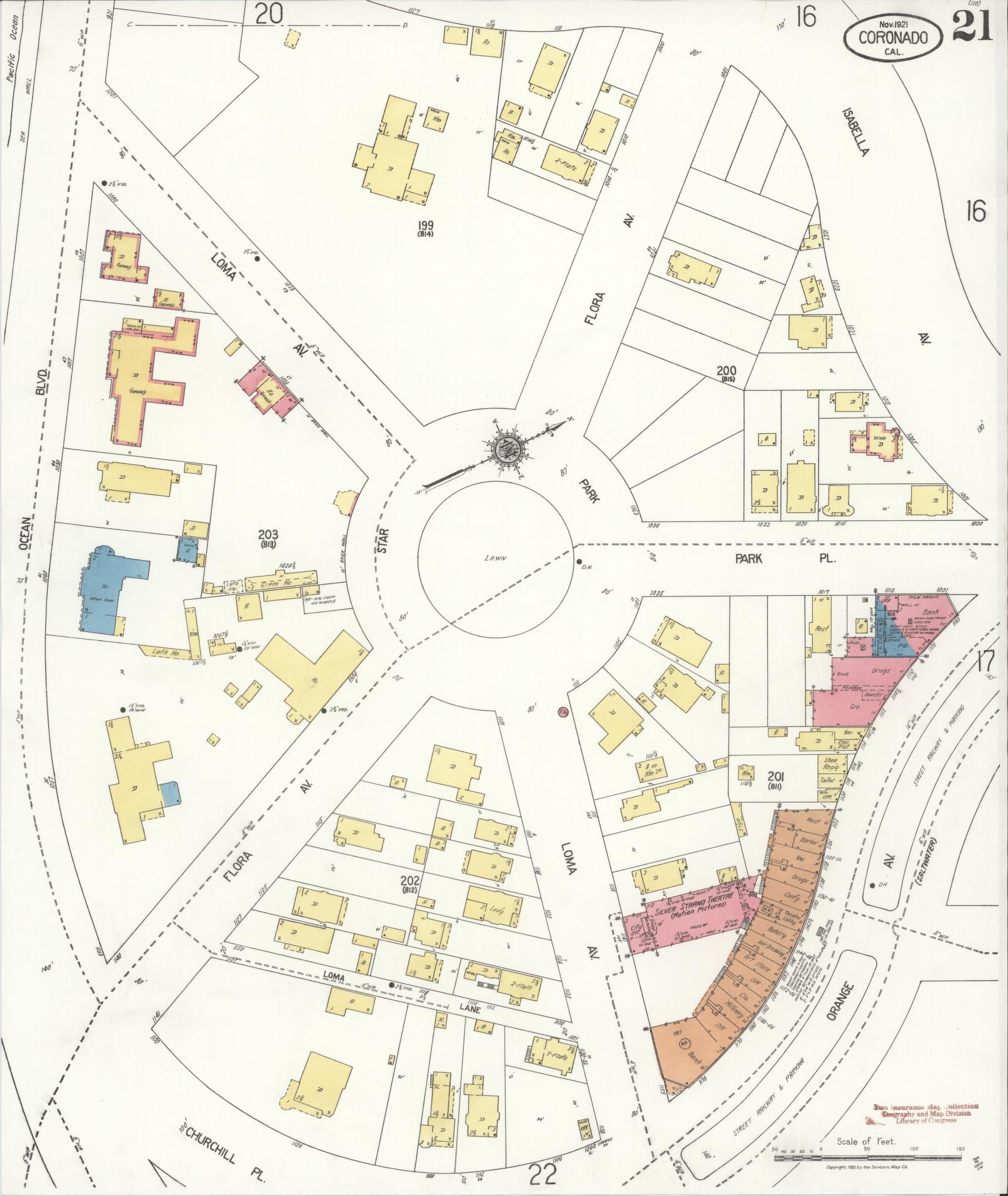 Sanborn Fire Insurance Map from Coronado, San Diego County, California (1921), Sheet #0021 - Complete Map Set gallery image, historic Sanborn map, vintage wall art, California California