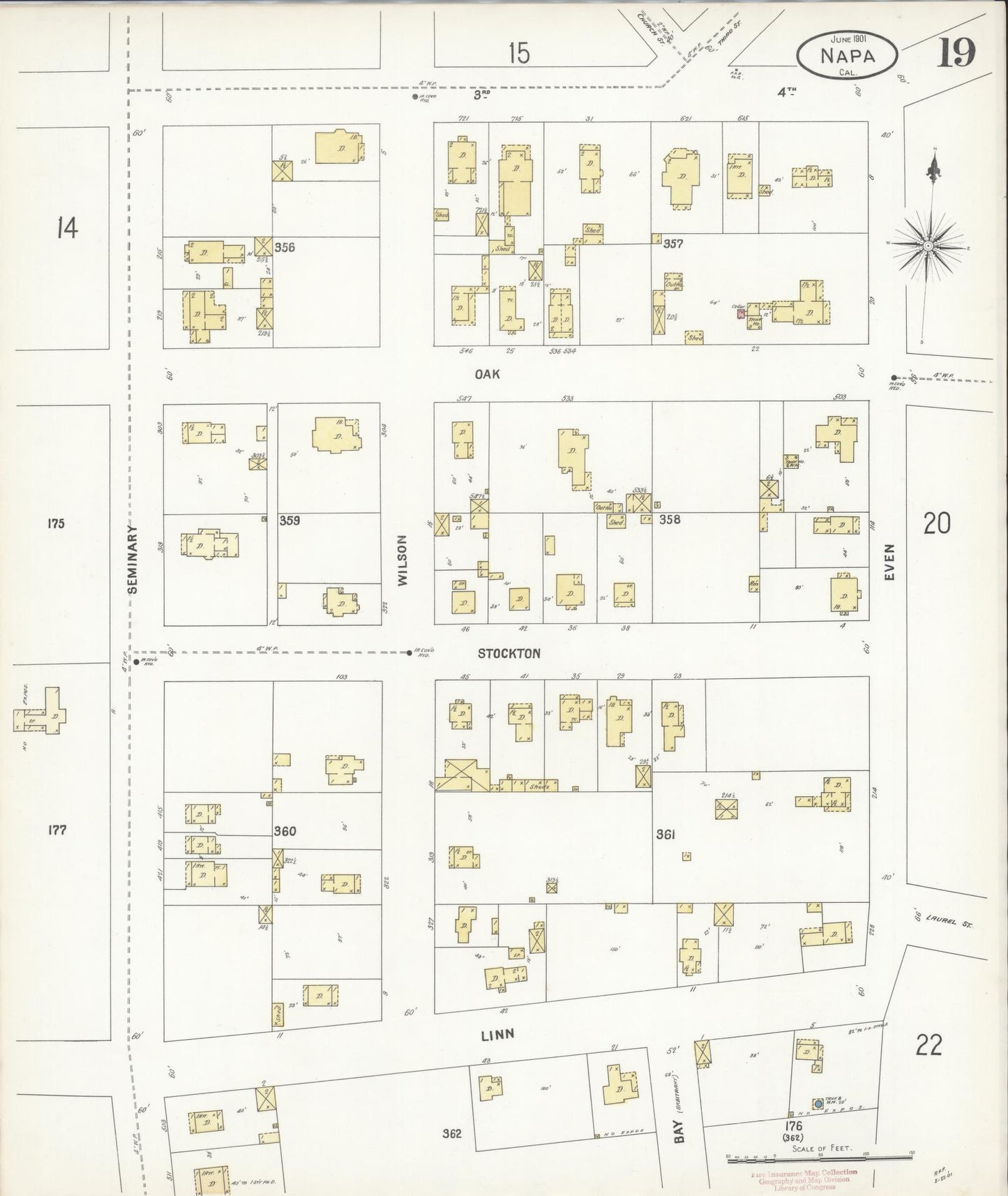 Sanborn Fire Insurance Map from Napa, Napa County, California (1901), Sheet #0019 - Complete Map Set gallery image, historic Sanborn map, vintage wall art, California California