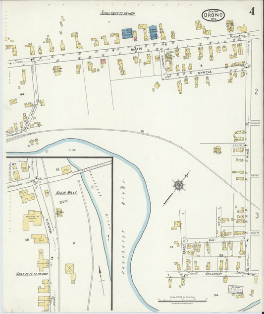 Sanborn Fire Insurance Map from Orono, Penobscot County, Maine (1918), Sheet #0004 - Historic Sanborn Fire Insurance Map Print, vintage old map wall art, antique decor, genealogy gift, Maine Maine map