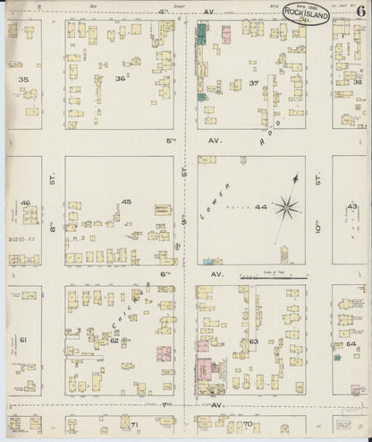 Sanborn Fire Insurance Map from Rock Island, Rock Island County, Illinois (1886), Sheet #0006 - Historic Sanborn Fire Insurance Map Print, vintage old map wall art, antique decor, genealogy gift, Illinois Illinois map