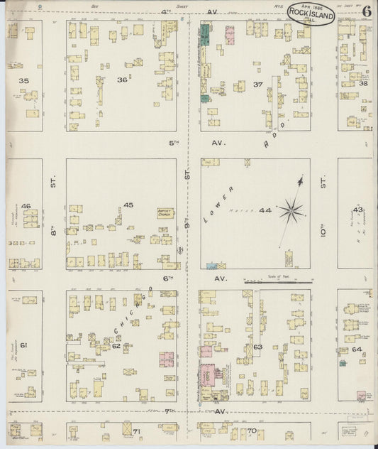 Sanborn Fire Insurance Map from Rock Island, Rock Island County, Illinois (1886), Sheet #0006 - Historic Sanborn Fire Insurance Map Print, vintage old map wall art, antique decor, genealogy gift, Illinois Illinois map