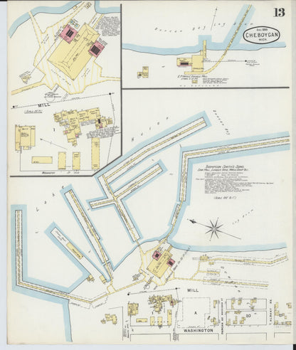 Sanborn Fire Insurance Map from Cheboygan, Cheboygan County, Michigan (1895), Sheet #0013 - Complete Map Set gallery image, historic Sanborn map, vintage wall art, Michigan Michigan