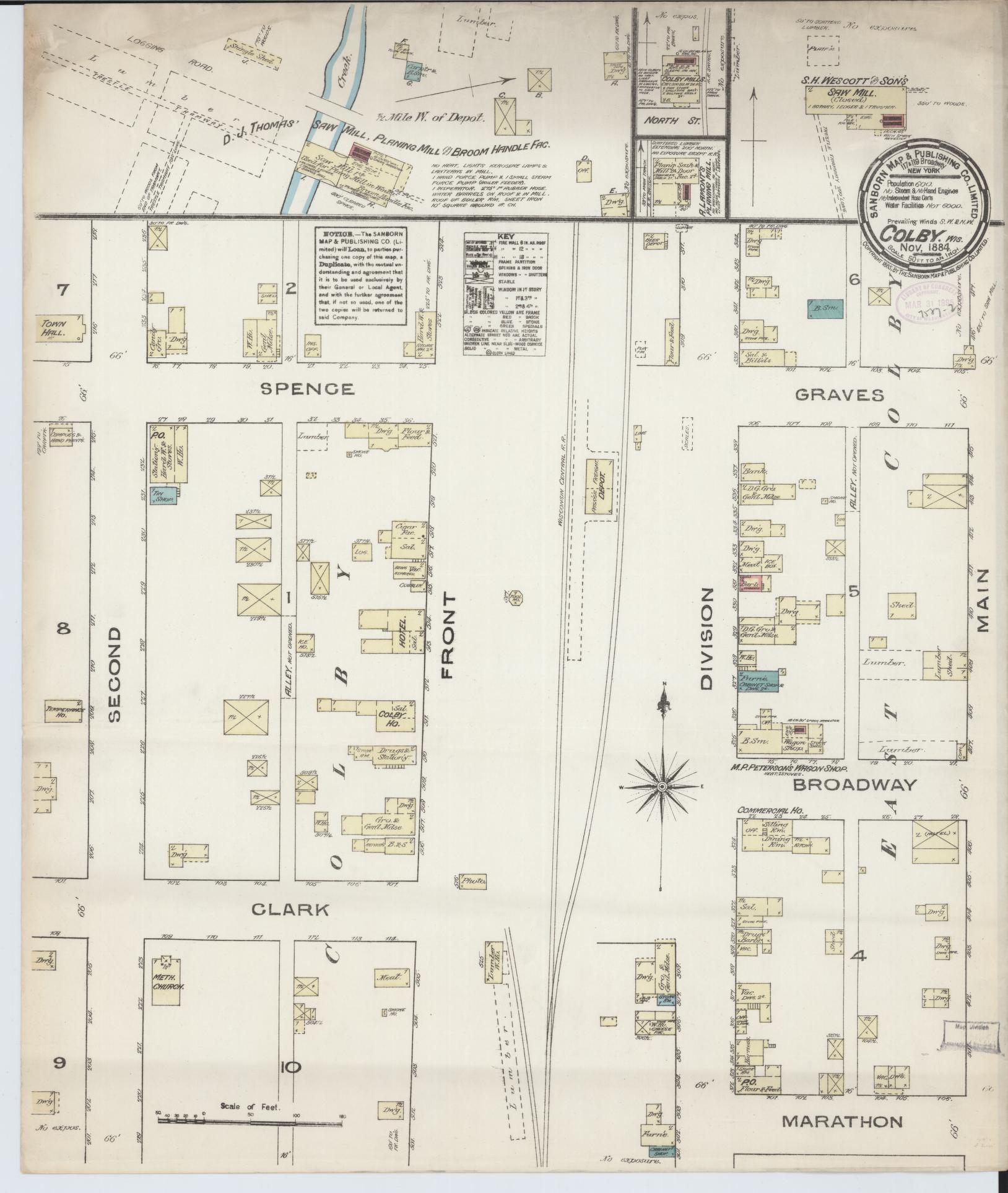 Sanborn Fire Insurance Map from Colby, Clark and Marathon Counties, Wisconsin (1884), Sheet #0001 - Historic Sanborn Fire Insurance Map Print, vintage old map wall art, antique decor, genealogy gift, Wisconsin Wisconsin map