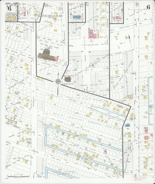 Sanborn Fire Insurance Map from Saint Clair Shores, Macomb County, Michigan (1933), Sheet #0006 - Historic Sanborn Fire Insurance Map Print, vintage old map wall art, antique decor, genealogy gift, Michigan Michigan map