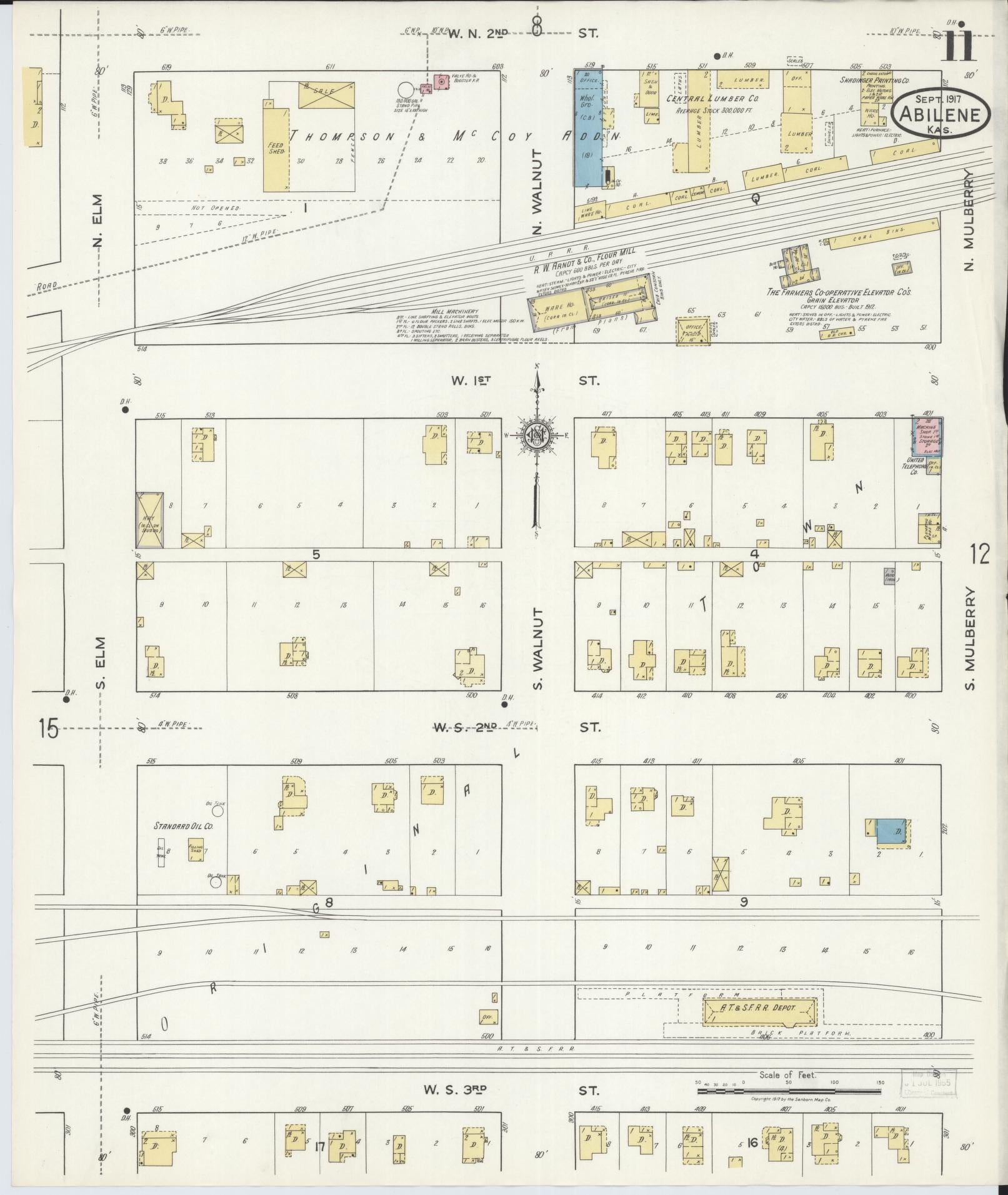 Sanborn Fire Insurance Map from Abilene, Dickinson County, Kansas (1917), Sheet #0011 - Historic Sanborn Fire Insurance Map Print, vintage old map wall art, antique decor, genealogy gift, Kansas Kansas map