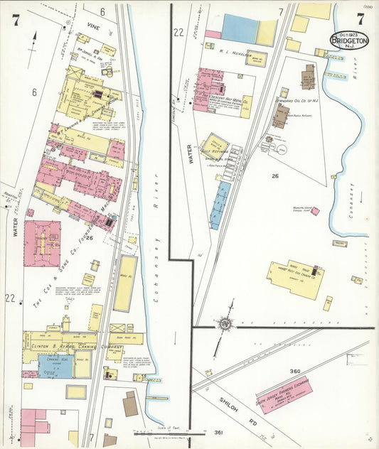 Sanborn Fire Insurance Map from Bridgeton, Cumberland County, New Jersey (1923), Sheet #0007 - Historic Sanborn Fire Insurance Map Print, vintage old map wall art, antique decor, genealogy gift, New Jersey New Jersey map