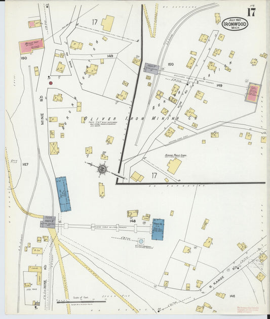 Sanborn Fire Insurance Map from Ironwood, Gogebic County, Michigan (1921), Sheet #0017 - Historic Sanborn Fire Insurance Map Print, vintage old map wall art, antique decor, genealogy gift, Michigan Michigan map