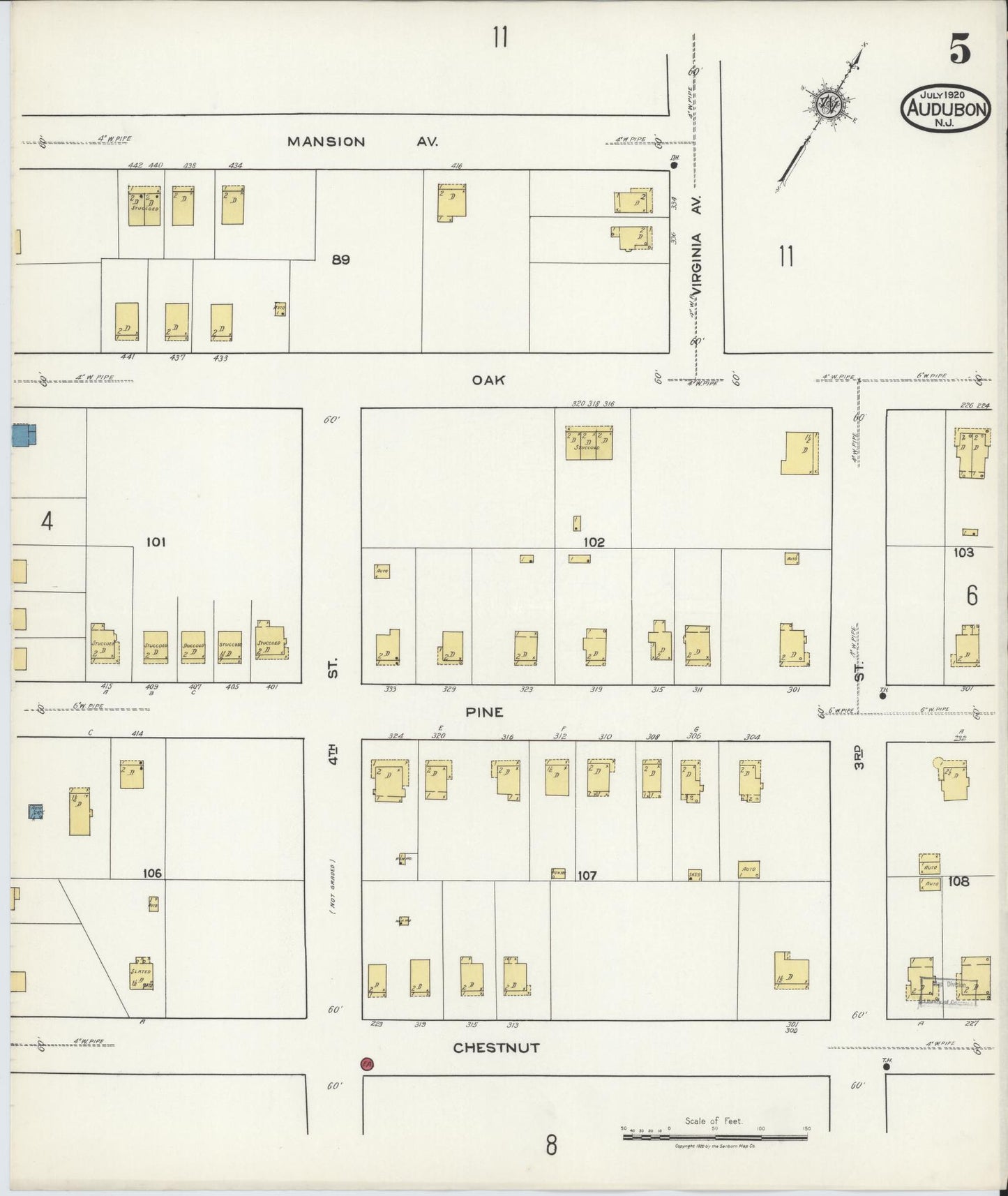 Sanborn Fire Insurance Map from Audubon, Camden County, New Jersey (1920), Sheet #0005 - Complete Map Set gallery image, historic Sanborn map, vintage wall art, New Jersey New Jersey