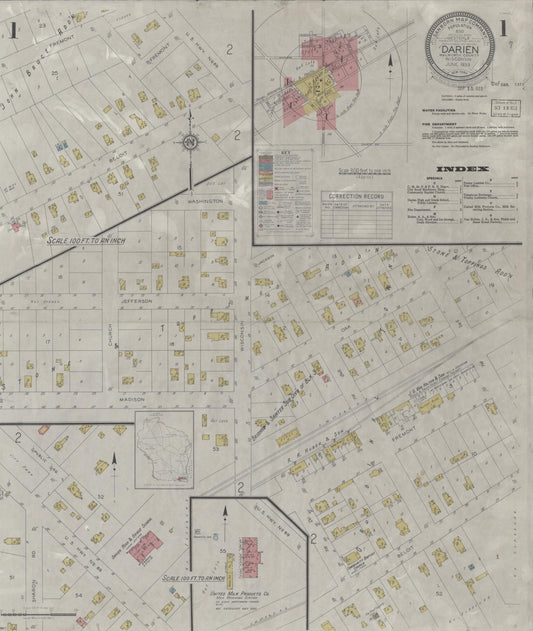 Sanborn Fire Insurance Map from Darien, Walworth County, Wisconsin (1933), Sheet #0001 - Complete Map Set gallery image, historic Sanborn map, vintage wall art, Wisconsin Wisconsin