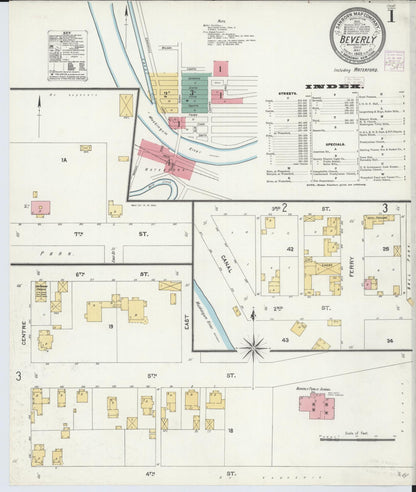 Sanborn Fire Insurance Map from Beverly, Washington County, Ohio (1905), Sheet #0001 - Historic Sanborn Fire Insurance Map Print, vintage old map wall art, antique decor, genealogy gift, Ohio Ohio map